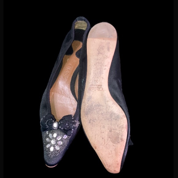 CHLOE Black Satin Rhinestone Embellished Pointed Ballet Flats sz 39 - Picture 8 of 11